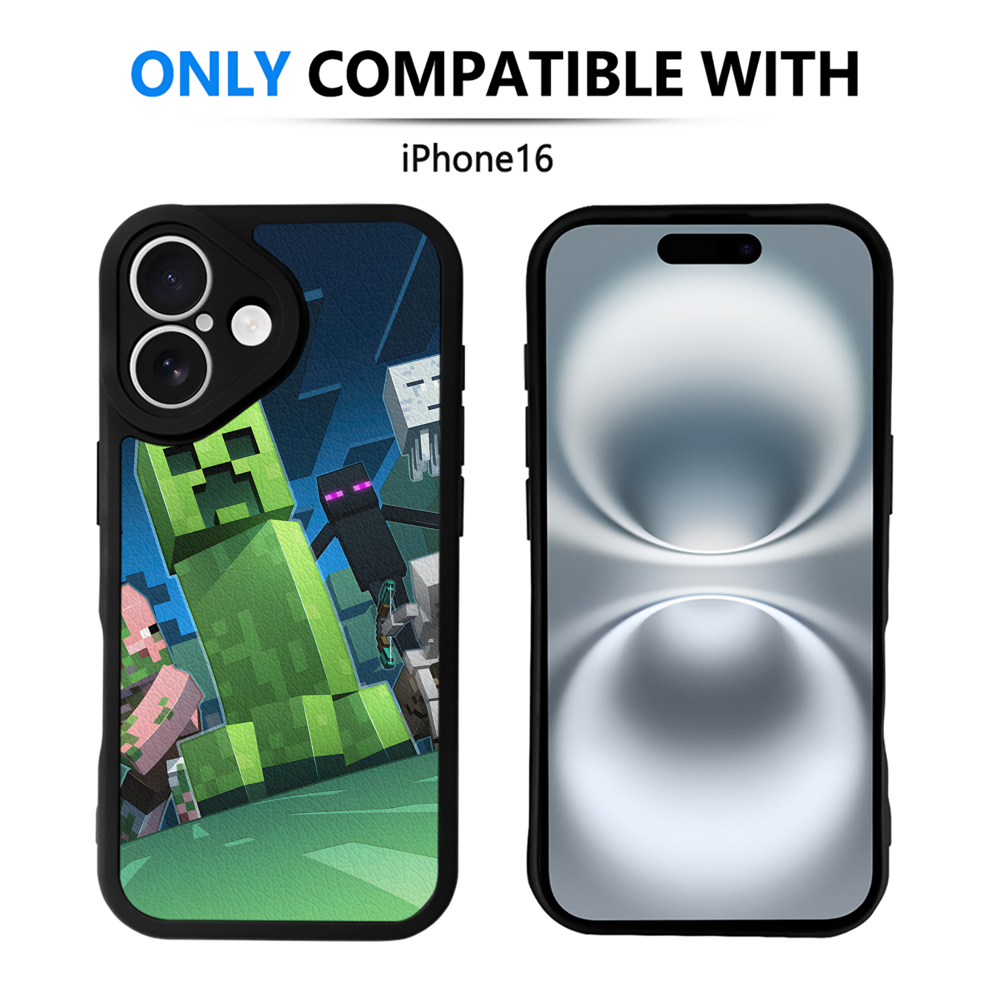 （画像用） マインクラフト ブロックの世界 Minecraft MC Block world 【iPhone 16シリーズ対応】シリコンスマホケース（レザー調） 材質：シリコン